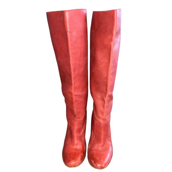 ALDO Red Leather Tall Boots Heeled Size 37 (US 6.5-7) Slip On Retro - Picture 1 of 8